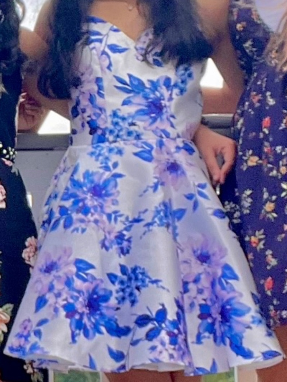 Dear Moon White Blue Floral Fit & Flare Dress Women's Size 0 Party Dress